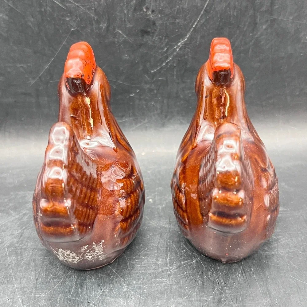 Vtg‎ Brown Rooster Chicken Salt And Pepper Shakers Kitchen Decor Collectible